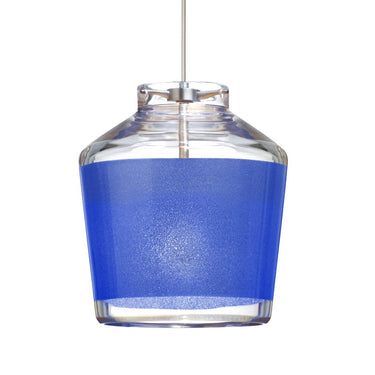 Besa Pica 6 mini pendant with Blue Sand handcrafted glass shade and satin nickel finish