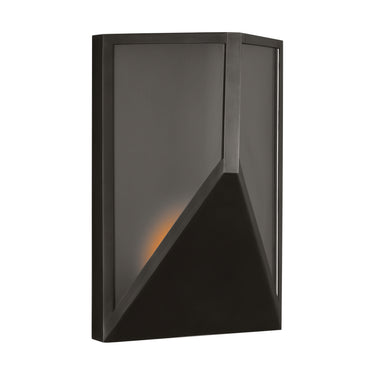 A stylish bronzehotel bathroom featuring the Kelly Wearstler Punto 10 sconce, highlighting its sleek, wet-rated design.