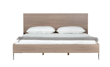 Queen Nova Domus Boston Bed with Brown Oak Finish and Stainless Steel Legs