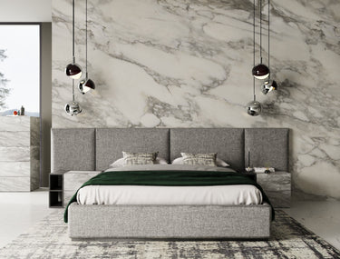 Queen Nova Domus Maranello Grey Fabric Bed with Nightstands