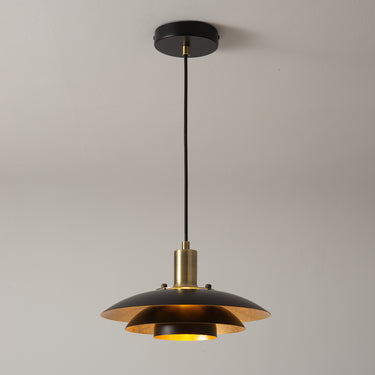 Nova of California Rancho Mirage Small Pendant Light Matte Black Gold Leaf Shade Weathered Brass