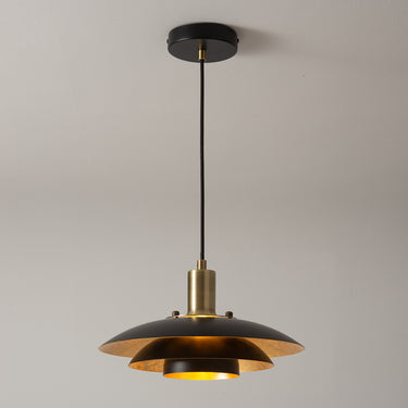 Nova of California Rancho Mirage Large Pendant Light Matte Black Gold Leaf Shade Weathered Brass