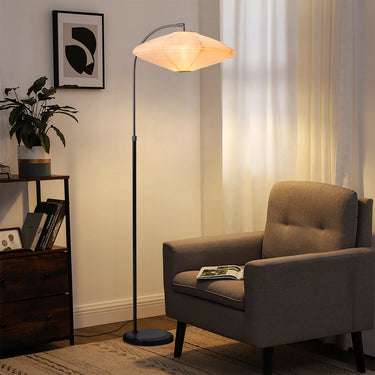 Nova of California Roswell Floor Lamp Matte Black White Linen Shade Black