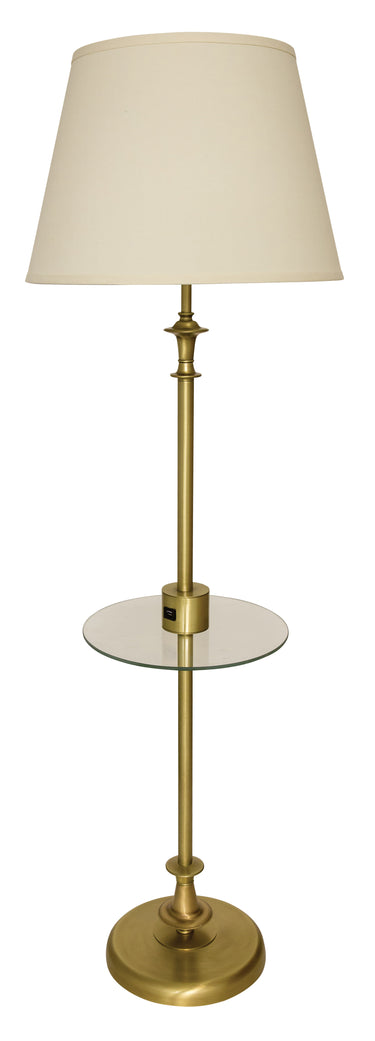 House of Troy Randolph Floor Lamps with Table and USB Port in Antique Brass
