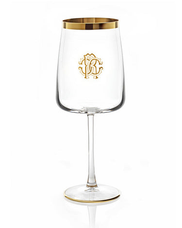 Water Goblet by Roberto Cavalli Home in New Monogram Gold, view 1
