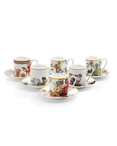 Coffee Cups & Saucers, Set of 6 by Roberto Cavalli Home in Flowers, view 1
