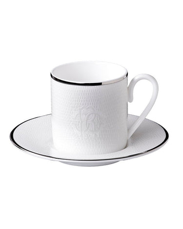 Coffee Cups & Saucers, Set of 2 by Roberto Cavalli Home in Lizard Platinum, view 1