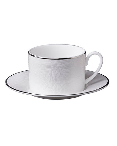 Tea Cups & Saucers, Set of 2 by Roberto Cavalli Home in Lizard Platinum, view 1