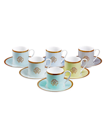 Coffee Cups & Saucers, Set of 6 by Roberto Cavalli Home in Lizzard Sunrise, view 1