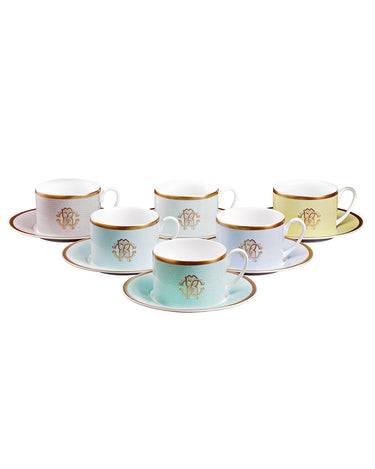 Tea Cups & Saucers, Set of 6 by Roberto Cavalli Home in Lizzard Sunrise, view 1