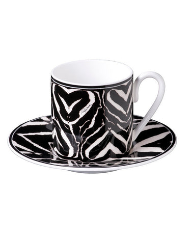 Coffee Cups & Saucers, Set of 2 by Roberto Cavalli Home in Zebra, view 1