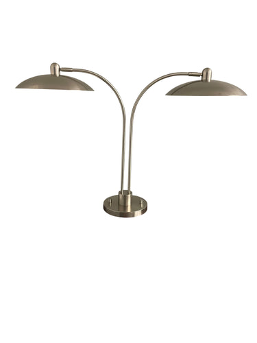 House of Troy Ridgeline satin nickel adjustable double table lamp with two metal dome shaped shades