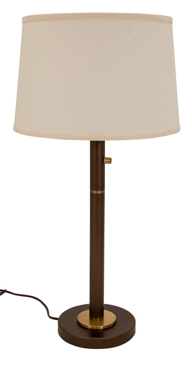 House of Troy Rupert three way table lamp in chestnut bronze with weathered brass accents and USB port