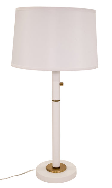 House of Troy Rupert three way table lamp in white with weathered brass accents and USB port