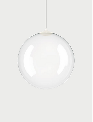 Lodes Random Solo modern LED spherical pendant light in clear blown glass