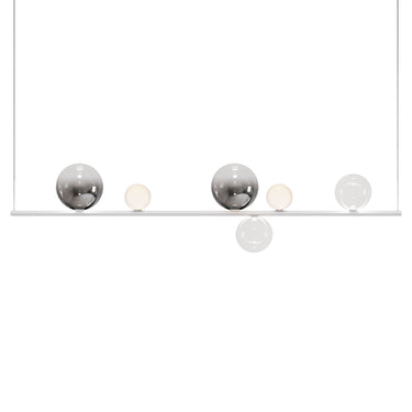 Random Stick Long Linear Pendant by Lodes with six blown-glass spheres and integrated LED lighting for modern dining tables