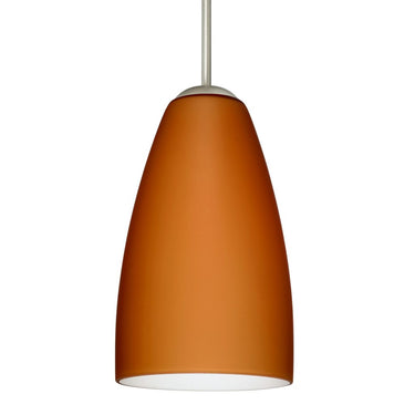 Besa Riva 9 pendant light with handcrafted Amber Matte glass shade and satin nickel finish