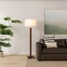 Nova of California Swiss Cross Floor Lamp Dark Walnut Wood Weathered Brass White Linen Shade