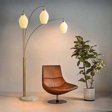 Nova of California Santa Clara Bone Porcelain 3 Light Arc Floor Lamp 85 Weathered Brass Walnut