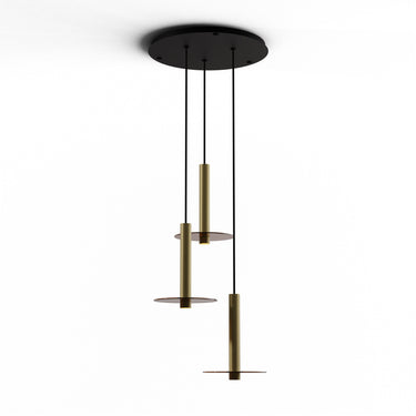 Koncept Combi Pendant 12" Circular 3 Combo Brass Matte Black Canopy 9" Glass Plate Tea Brown Attachment Suspension Flush Mount 2-in-1