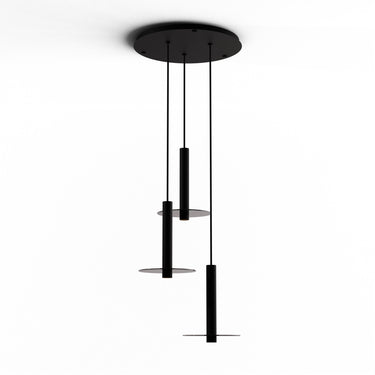 Koncept Combi Pendant 12" Circular 3 Combo Matte Black Matte Black Canopy 9" Glass Plate Dark Grey Attachment Suspension Flush Mount 2-in-1
