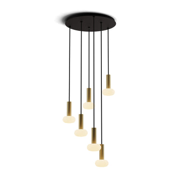 Koncept Combi Pendant 6" Circular 6 Combo Brass Matte Black Canopy Glass Ball Attachment Suspension Flush Mount 2-in-1