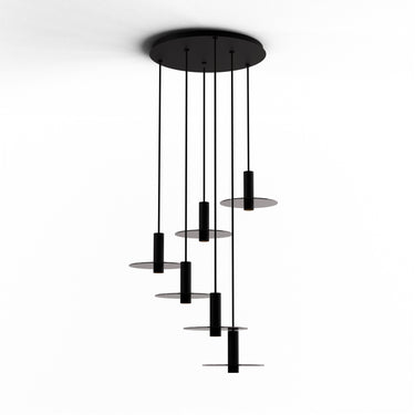 Koncept Combi Pendant 6" Circular 6 Combo Matte Black Matte Black Canopy 9" Glass Plate Dark Grey Attachment Suspension Flush Mount 2-in-1
