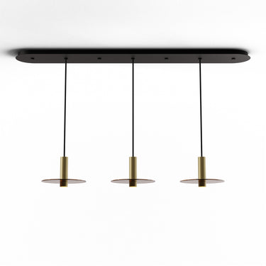 Koncept Combi Pendant 6" Linear 3 Combo Brass Matte Black Canopy 9" Glass Plate Tea Brown Attachment Suspension Flush Mount 2-in-1