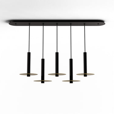 Koncept Combi Pendant 12" Linear 5 Combo Matte Black Matte Black Canopy 9" Metal Plate Brass Attachment Suspension Flush Mount 2-in-1