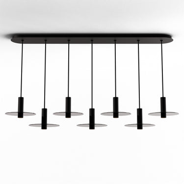 Koncept Combi Pendant 6" Linear 7 Combo Matte Black Matte Black Canopy 9" Glass Plate Dark Grey Attachment Suspension Flush Mount 2-in-1