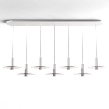 Koncept Combi Pendant 6" Linear 7 Combo Matte White Matte White Canopy 9" Glass Plate Clear Attachment Suspension Flush Mount 2-in-1