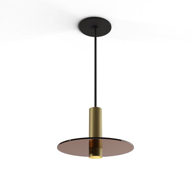 Koncept Combi Pendant 6" Brass Matte Black Canopy 9" Glass Plate Tea Brown Attachment Suspension Flush Mount 2-in-1