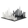 Acrylic Dubai architecture chess pieces by Skyline Chess on the dubai map board