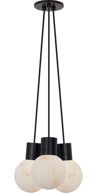 Mina Alabaster 3-Light Small Chandelier by Sean Lavin in Black, three alabaster globes hanging on cords from a round canopy