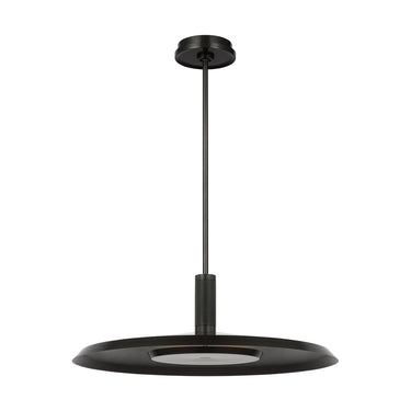 Visual Comfort Saucer extra large pendant fixture with integrated LED for hotel lobby design in bronze