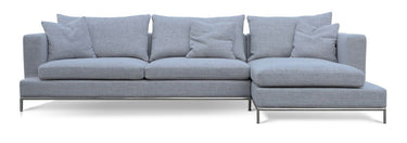 Simena sectional sofa with chaise in grey tweed fabric by Soho Concept with stainless steel base