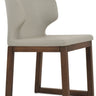 Amed Sled Wood dining chair by Soho Concept with light grey furni-soft leatherette upholstery and walnut beech sled base