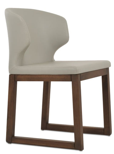 Amed Sled Wood dining chair by Soho Concept with light grey furni-soft leatherette upholstery and walnut beech sled base