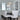 ET2 Spiral rectangular crystal bead pendant above a dining table with white chairs beside a tall window, close view