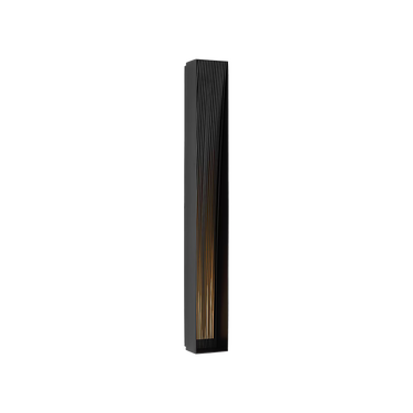 Visual Comfort Strum 36 LED wall sconce in black finish installed on modern exterior wall