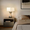 Nova of California Torque Accent Table Lamp 24 Espresso Wood Satin Nickel Hand Knotted Silvered Strings Linen Shade