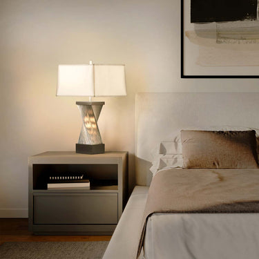 Nova of California Torque Accent Table Lamp 24 Espresso Wood Satin Nickel Hand Knotted Silvered Strings Linen Shade