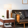 Nova of California Tambo Table Lamp Dark Walnut Wood Weathered Brass White Linen Shade