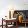 Nova of California Tambo Table Lamp Natural Ash Wood Weathered Brass White Linen Shade