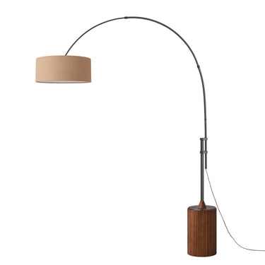 Nova Tambo Adjustable Arc Lamp in Burlap shade, Black Nickel body, Dark Walnut base, photo 1