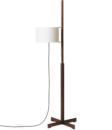 TMM Floor Lamp by Santa & Cole with walnut wood structure and adjustable parchment shade in modern living room