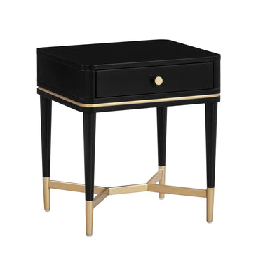 TOV Julieta 19" Acacia Wood Nightstand With Drawer Black