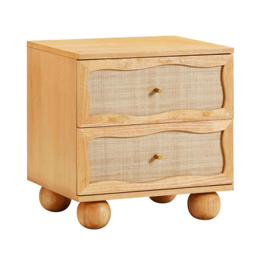 TOV Grappa 22" Wood & Raffia Wavy 2-Drawer Nightstand Natural