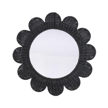 TOV Coralie 33.4" Rattan Round Wall Mirror Black