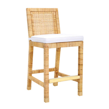 TOV Amara Woven Rattan Performance Fabric Stool, Counter Height option, image 1